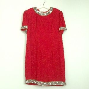 red sequins beaded dress vintage